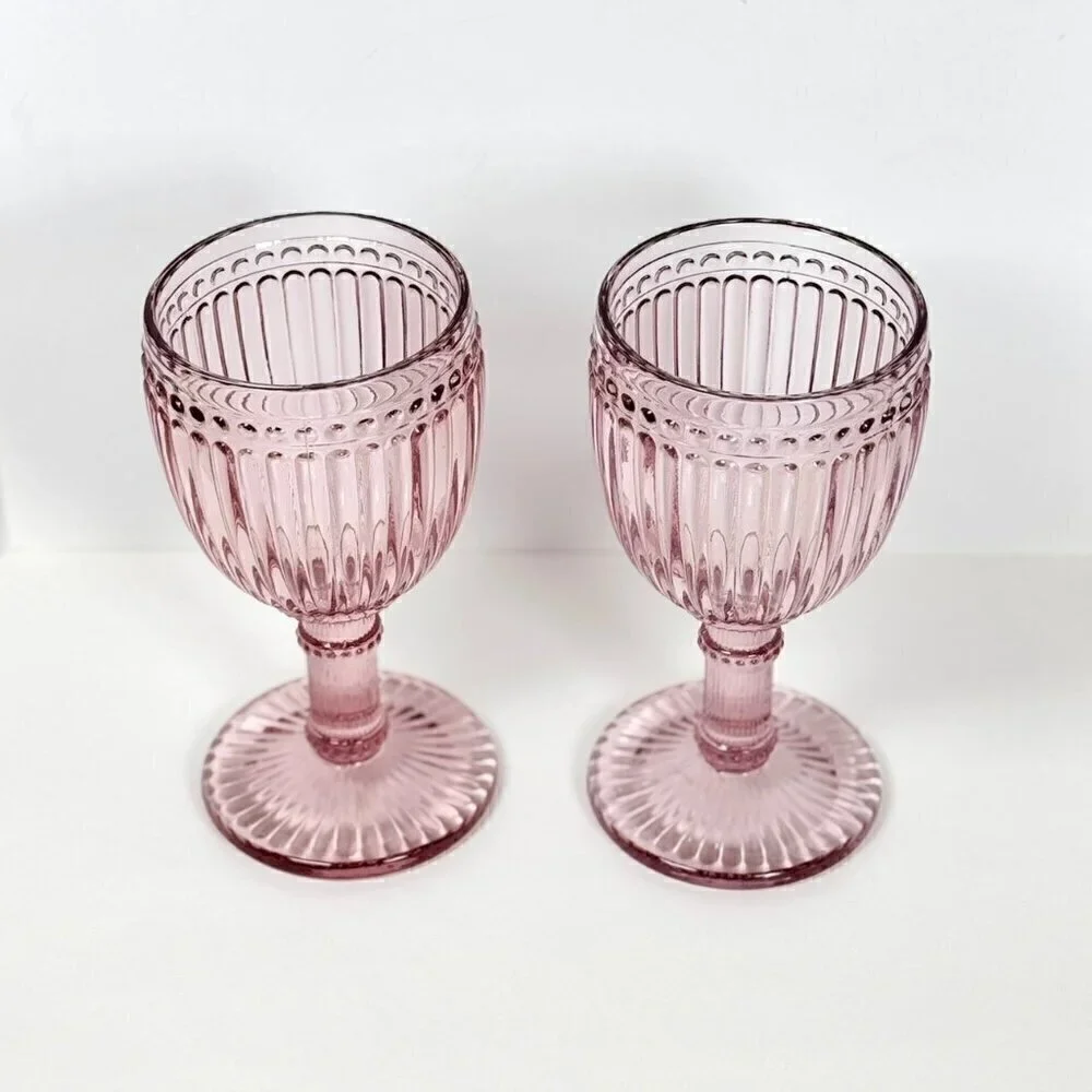 Rosanna Wine Glasses Set of 2 8 OZ Pink Thick Glass Fancy French Country Boho